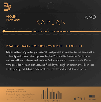 D'Addario Kaplan Amo Violin, (Med) Set, 4/4