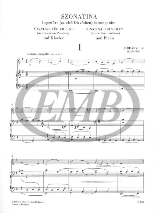 Jardanyi - Sonatina - Violin/Piano Accompaniment EMB Z5491