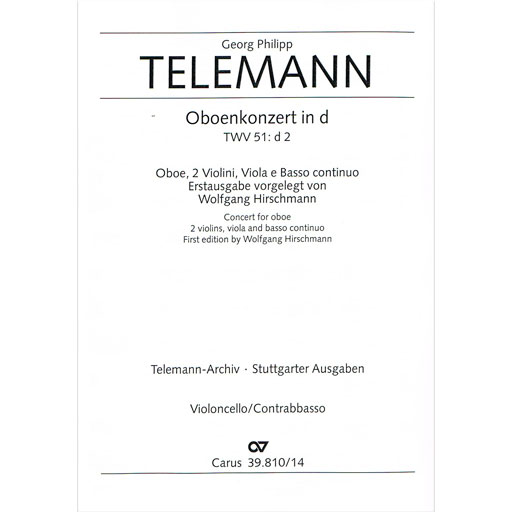 Telemann - Concerto in Dmin - Oboe/String Orchestra Cello/Double Bass Part Carus Verlag 39.810/14