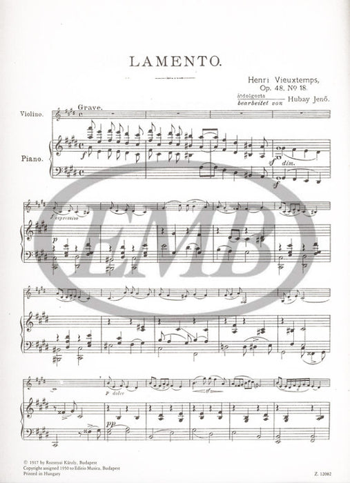 Vieuxtemps - Lamento Op48/18 - Violin/Piano Accompaniment edited by Hubay EMB Z12082
