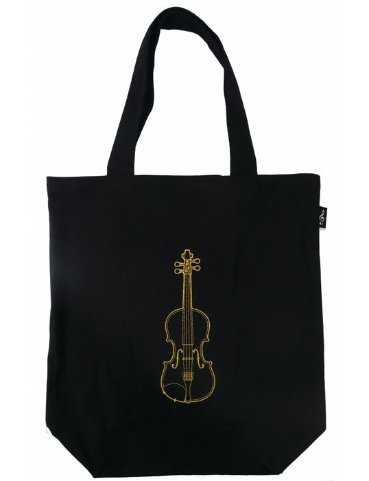 Tote or Music Bag Black with a White Bass Clef on the Front and Back