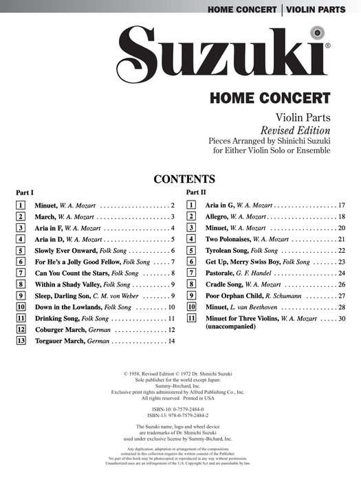 Suzuki Home Concert - Violin Part Summy Birchard 0306S