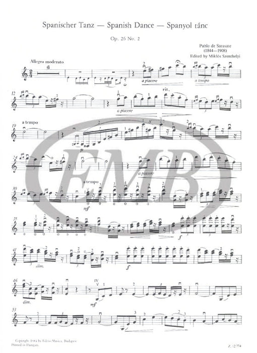 Sarasate - Spanish Dance Op26/2 - Violin/Piano Accompaniment edited by Szenthelyi EMB Z12774