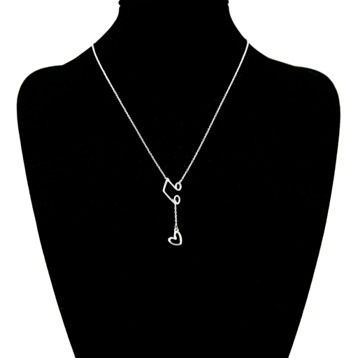 Sterling Silver Chain & Pendant. Two Quavers with a heart on a seperate chain. Chain 40cm with a 5cm extender.