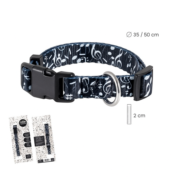 Dog Collar Medium/Large Black with White Notes