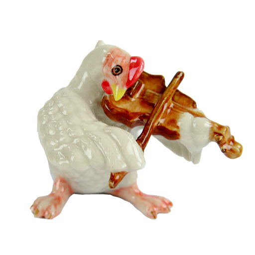 Porcelain Figurine White Hen Playing the Violin.