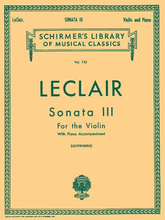 Leclair - Sonata #3 DMaj LIB.722 - Violin/Piano Accompaniment edited by Lichtenberg Schirmer 50256060