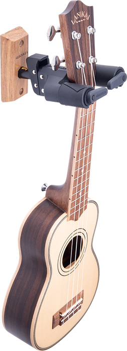 Guitar Wall Hanger - Hercules Wood Block Wall Mount Black Wood Base, Short Arm