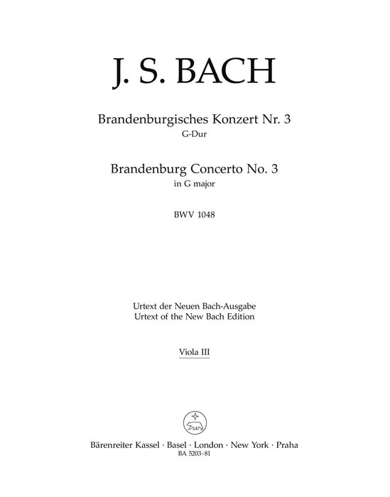 Bach - Brandenburg Concerto #3 - Viola 3 Part Barenreiter BA5203-06