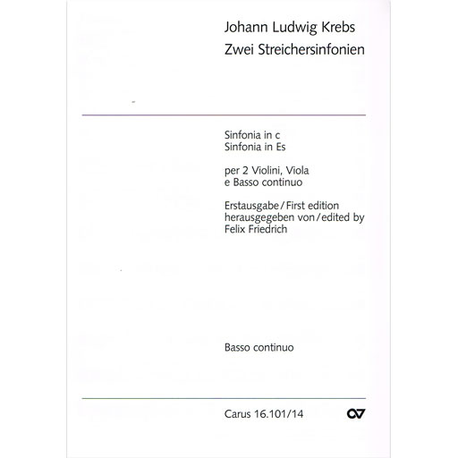 Krebs - 2 Sinfonias - String Orchestra Basso Continuo Carus Verlag 16.101/14