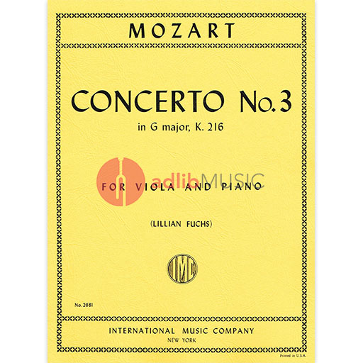 Mozart Concerto 3 in Gmaj K216 (Originally for Violin) Viola/Pian
