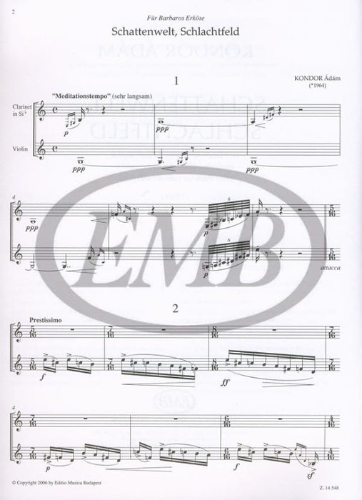 Kondor - Schattenwelt Schlachfeld - Violin/Clarinet EMB Z14548