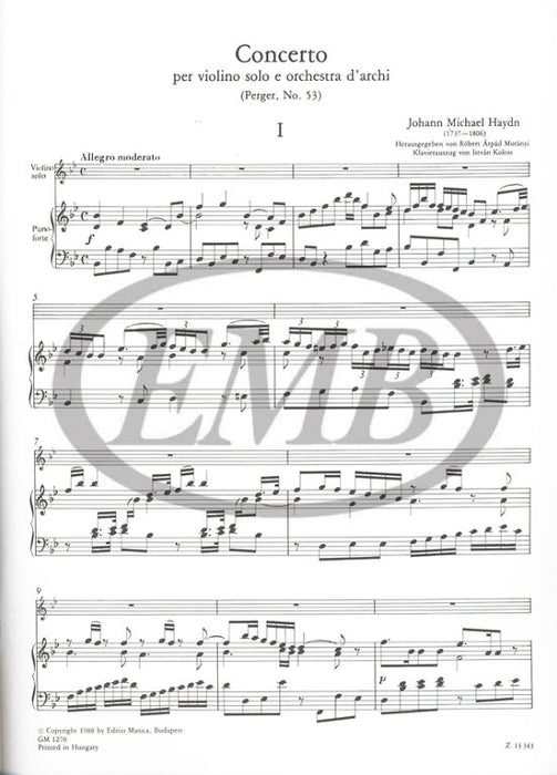 Haydn - Concerto in BbMaj - Violin/Piano Accompaniment EMB Z13343