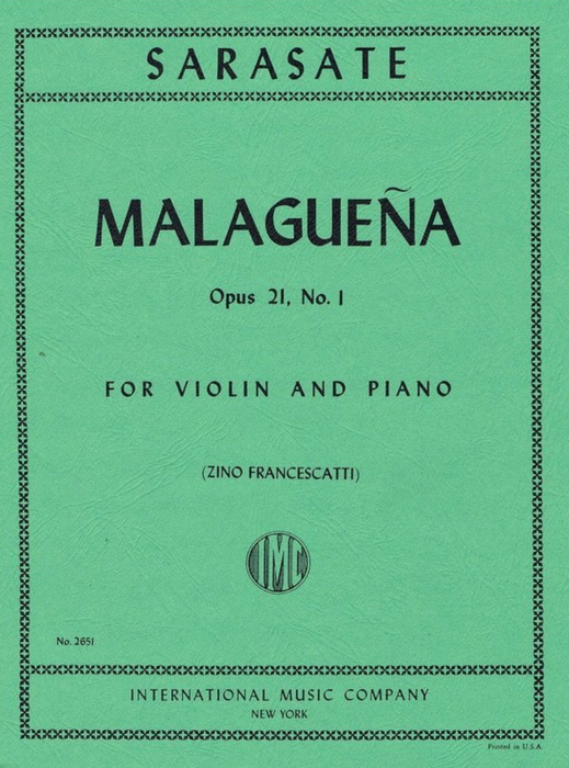 Malageuna Op21 No.1 for Violin and Piano - Sarasate - IMC2651