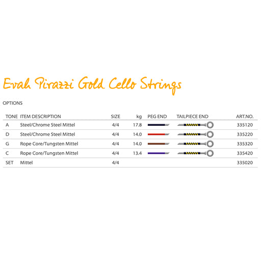Pirastro Evah Pirazzi Gold Cello String Set Medium 4/4