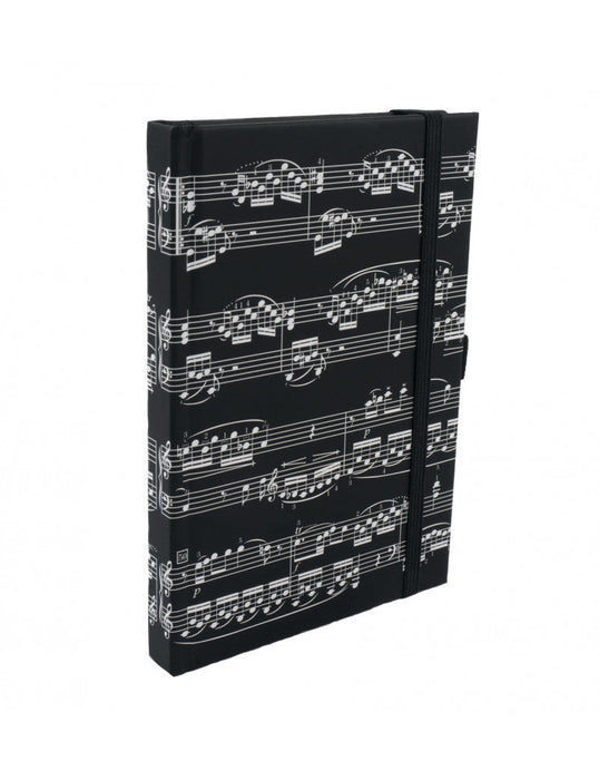 A5 Notebook Black White Music Manuscript and Elastic Band