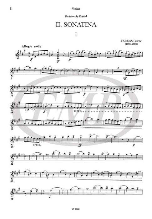 Farkas - 2 Sonatinas - Violin/Piano Accompaniment EMB Z1868
