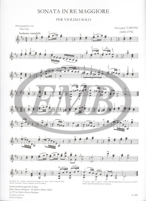 Tartini - Sonata in Dmaj - Violin Solo EMB Z6461