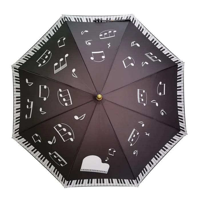 Black Umbrella with White Grand Piano, Notes and Keyboard