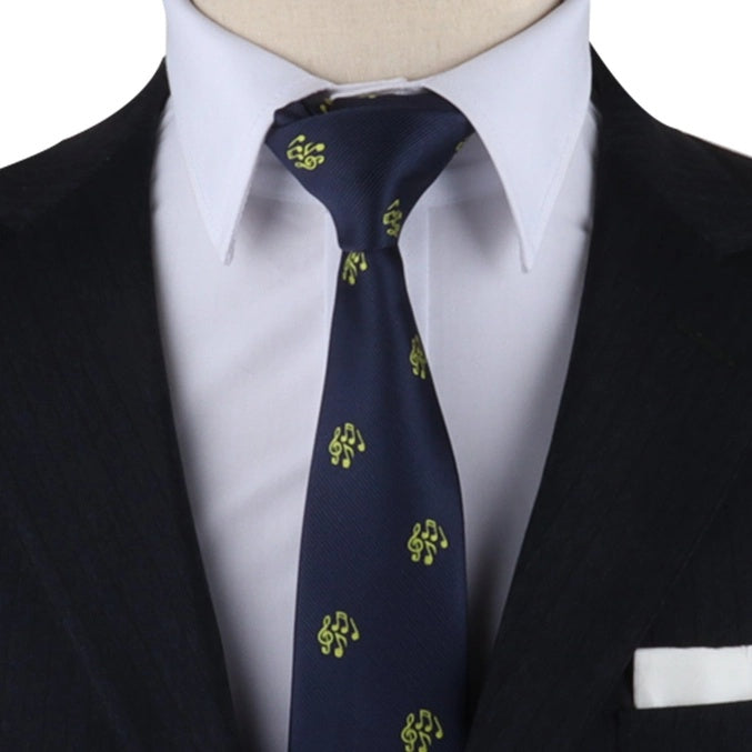 Tie Navy Blue with Yellow Notes and Clef