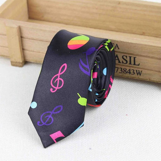 Neck Tie Black with Colourful Notes and Clefs