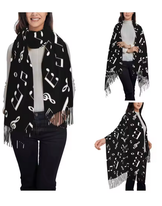 Scarf/Shawl Black with White Notes and Clefs