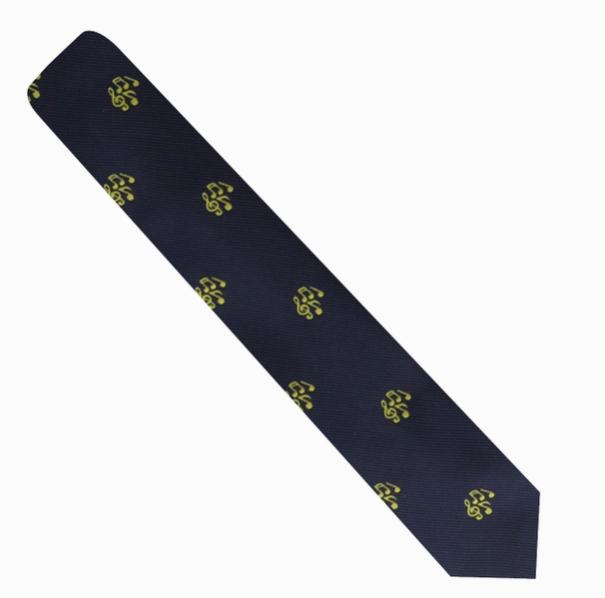 Tie Navy Blue with Yellow Notes and Clef