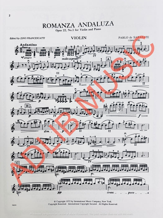 Sarasate - Romanza Andaluza Op22, No.1 - Violin/Piano Accompaniment IMC2653