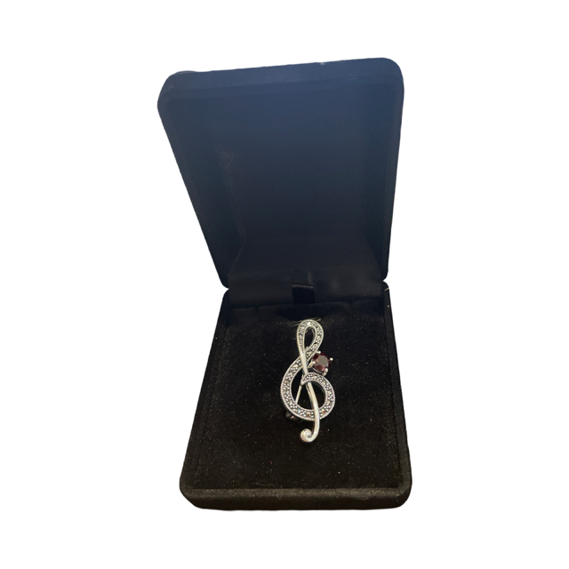 Marcasite Treble Clef Brooch and Pendant with a Garnet Stone