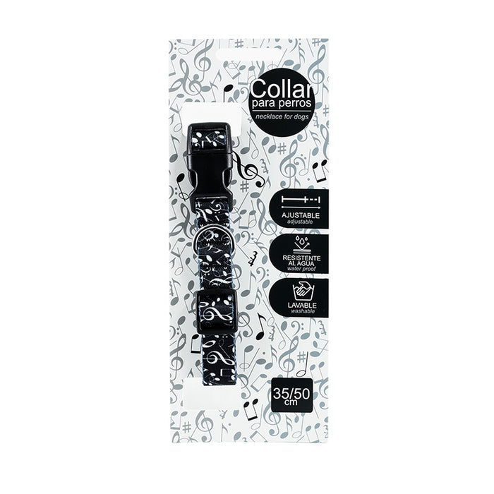 Dog Collar Medium/Large Black with White Notes