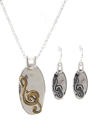 Silver Pendant, Chain and Earring Treble Clef Set