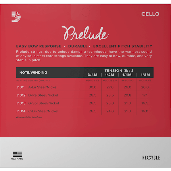 D'Addario Prelude Cello, D (Med), 1/4