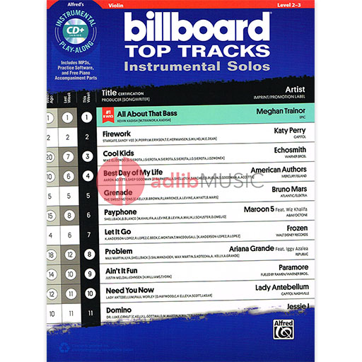 Billboard Top Tracks - Violin/CD/pdf Piano Accompaniment Alfred 44421