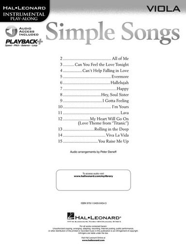 Simple Songs For Viola Book/Online Audio Access - Viola - Hal Leonard