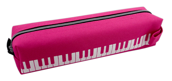 Piano Pencil Case Pink with White Keyboard Tube Shaped