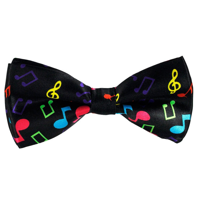 Music Bow Tie Black with Colourful Rainbow Notes and Clefs