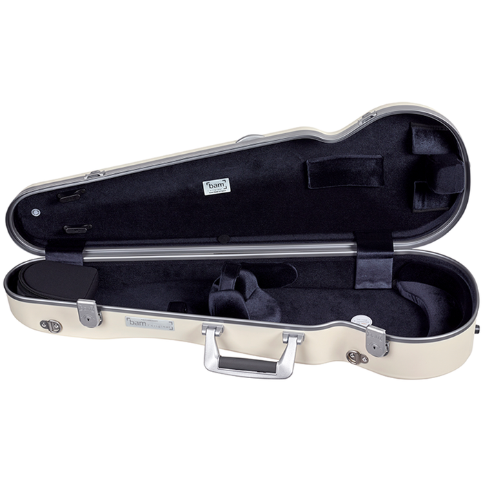 Violin Case - Bam Ice Supreme Polycarbonate Hightech Contoured, White - Silver Version, 4/4