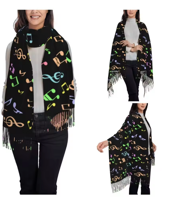 Scarf/Shawl Black with Colourful Notes and Clefs