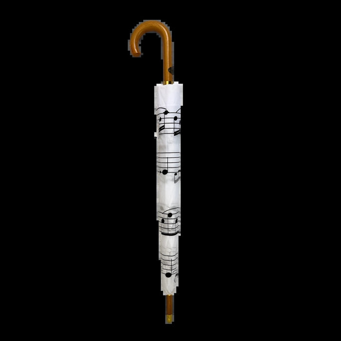 White Umbrella with Black Manuscript and Wooden Handle