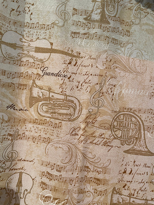 Tote or Music Bag Beige Fabric with Brown Manuscript and Gold Instruments