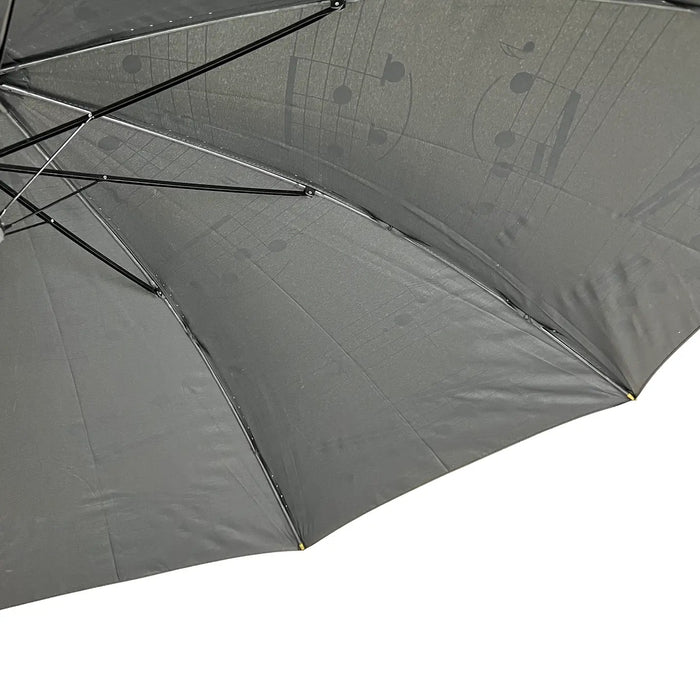 Black Umbrella with White Manuscript and Wooden Handle