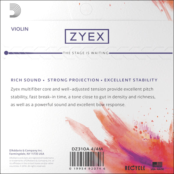 D'Addario Zyex Violin String Set Medium (Aluminium D) 4/4