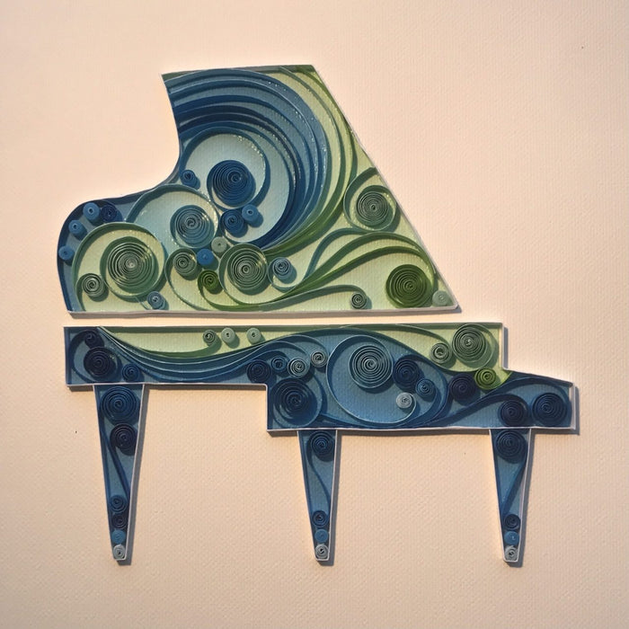 Greeting Card - Quilled Blue Grand Piano