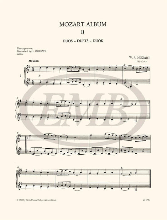 Mozart - Album for Violinists Volume 2 - Violin Duets EMB Z4726