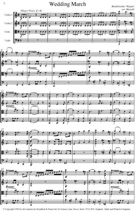 Mendelssohn/Wagner - Wedding March - String Quartet arranged by Martelli Broadbent & Dunn BD10952