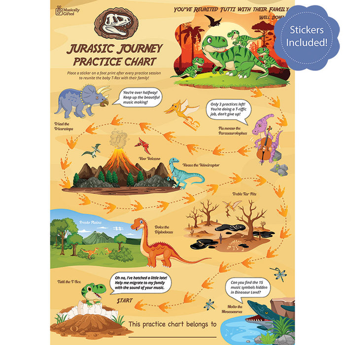 Jurassic Journey A3 Music Practice Chart by Musically Gifted