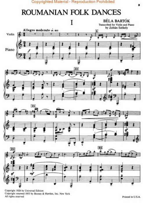 Roumanian Folk Dances - Violin/Piano - Bartok - Boosey & Hawkes 48002954