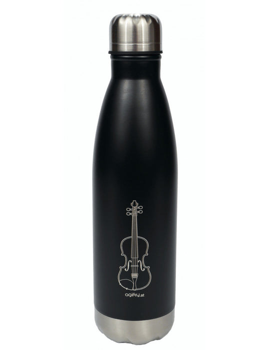 Violin Thermo Drink Bottle Black with White Violin Outline Stainless Steel