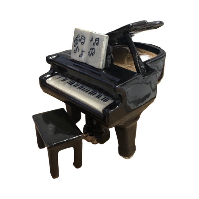 Porcelain Figurine Black Grand Piano with Stool