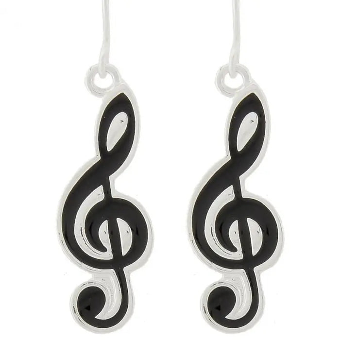 Black Treble Clef Metal Earrings